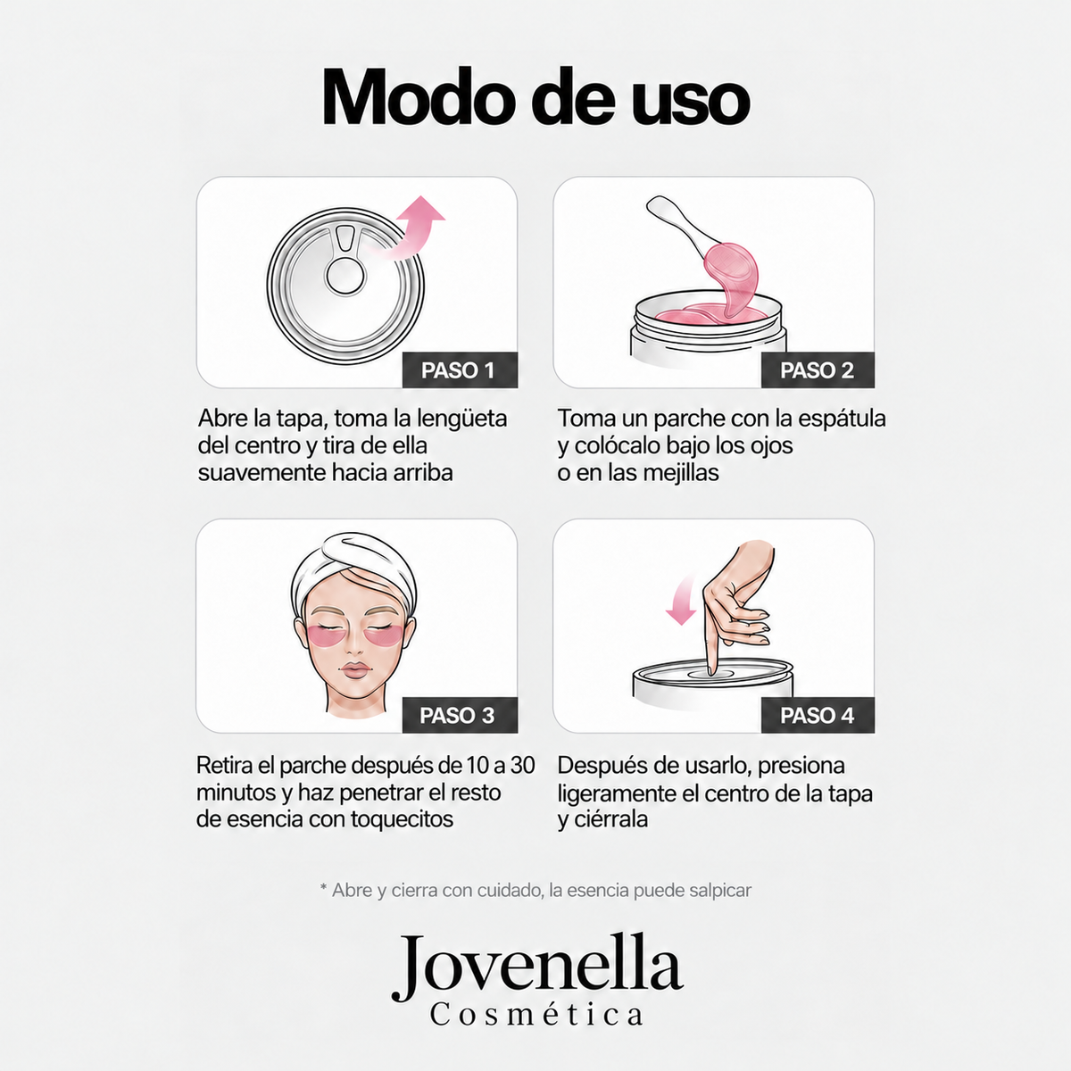 Modo de uso de los parches de ojos en 4 pasos