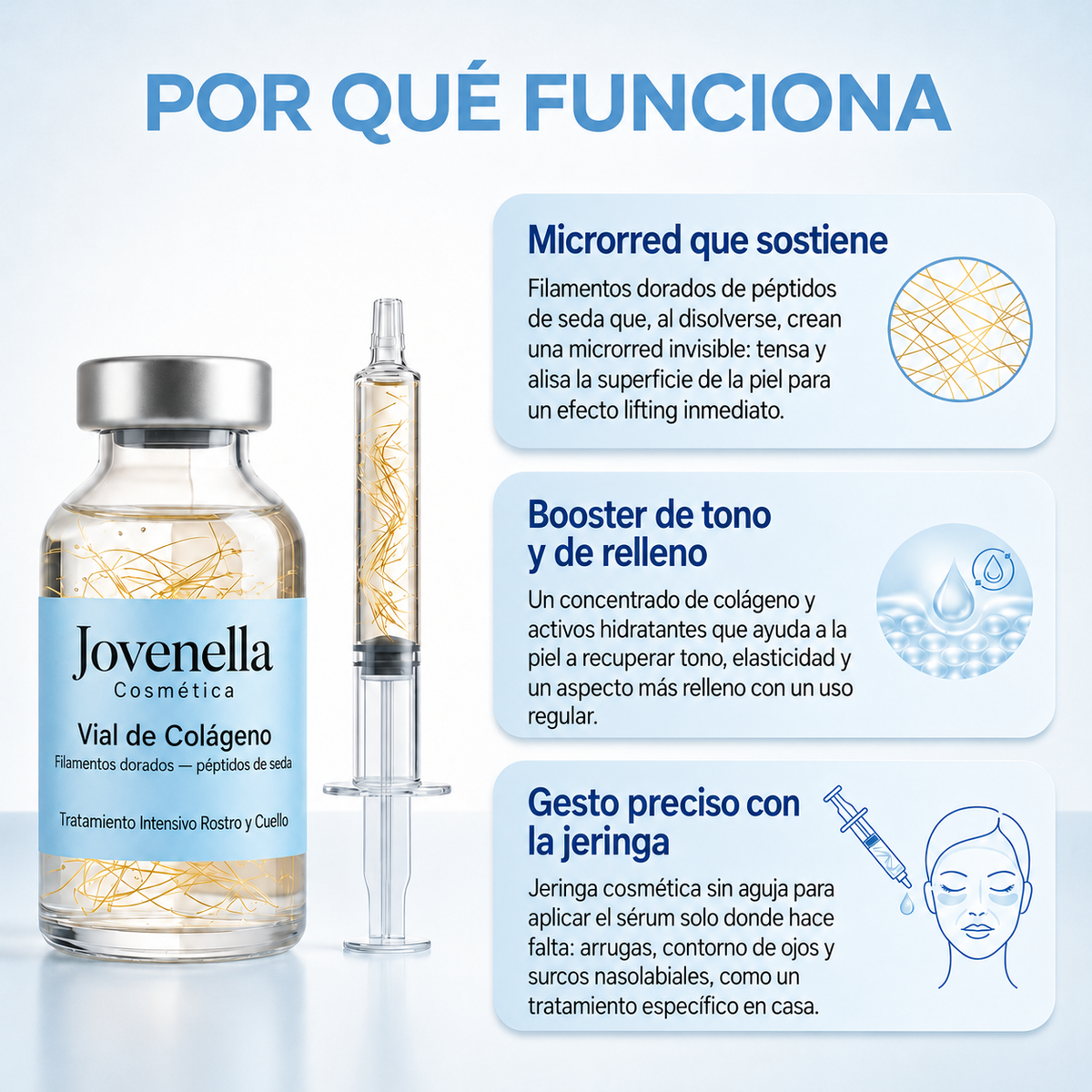 Vial de colágeno con filamentos dorados Jovenella